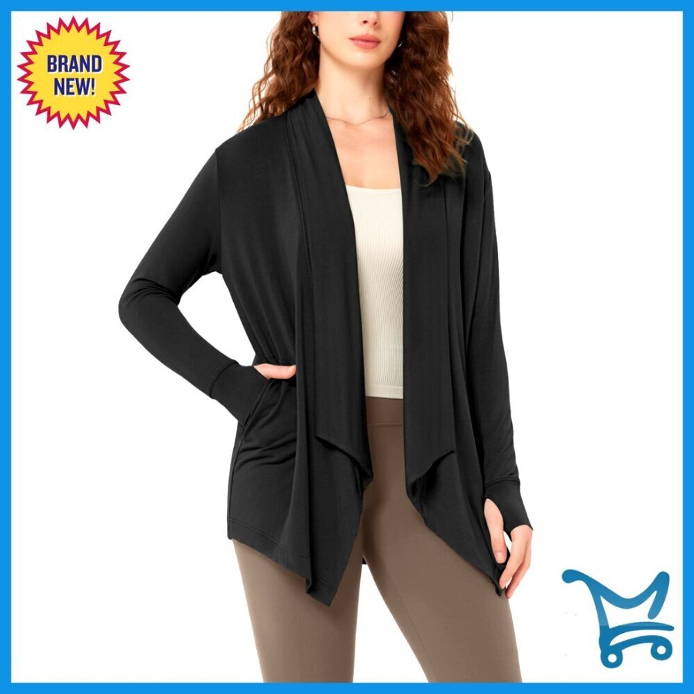 Drape Open Front Cardigan Cozy Soft Long Sleeve Casual Wrap Outerwear with